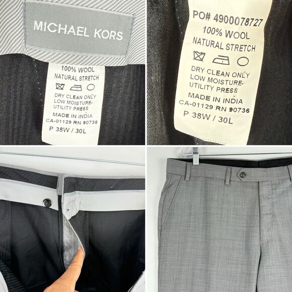 Michael Kors Mens Classic fit Wool Dress Pants 38w/30L Grey Solid NaturalStretch - Picture 9 of 16